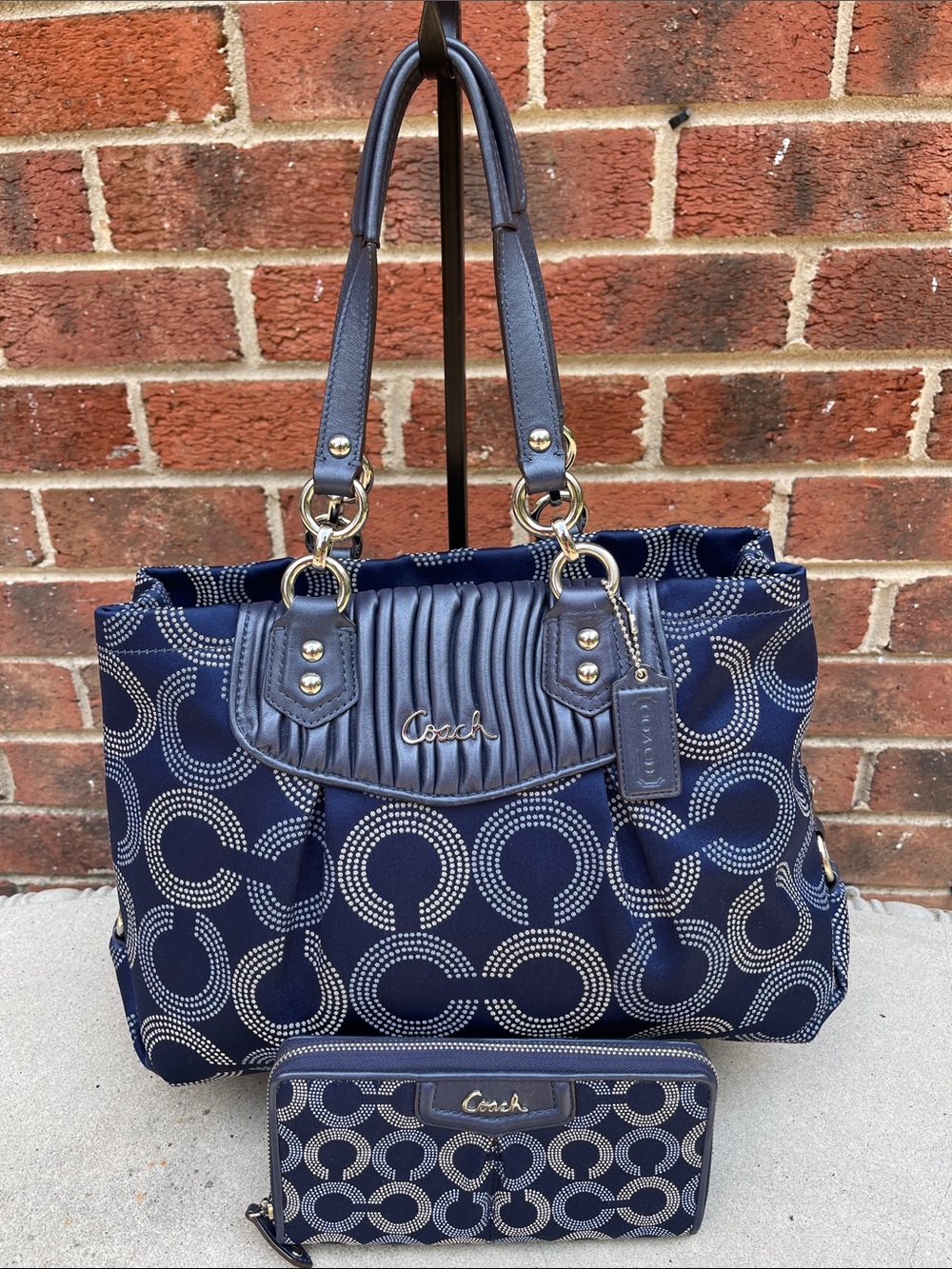Coach Navy Signature Circle Jacquard Tote with Wallet